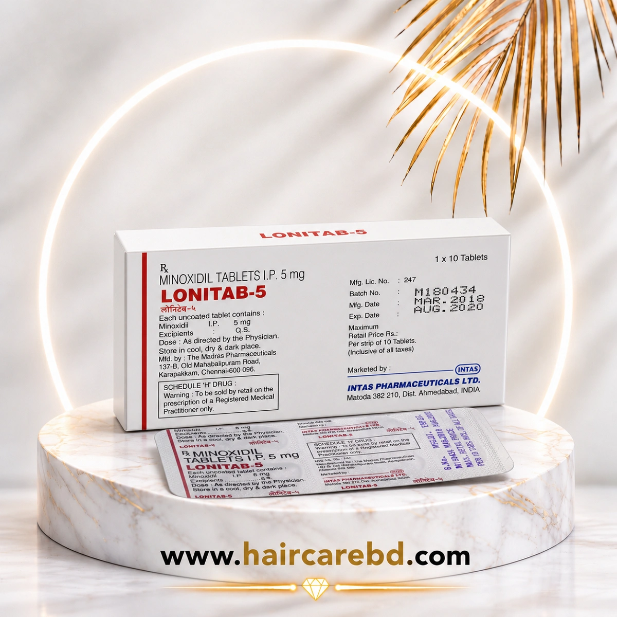 Lonitab 5 mg Minoxidil Tablet 10 Tablets – Oral Minoxidil – Original Indian